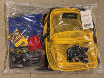 Vintage Ed Hardy Yellow Mesh Backpack with Accessories