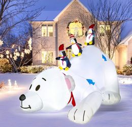 Christmas Inflatable Decoration Penguins Fishing on Big Polar Bear, with LED