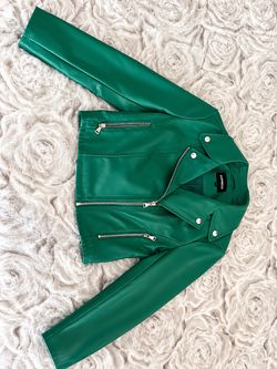 Express Green Faux Leather Moto Jacket