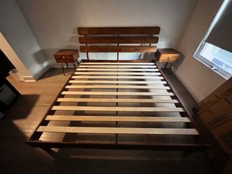King bed frame, headboard, side tables