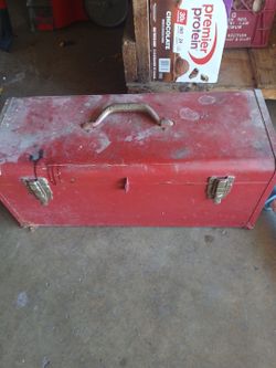 Red Metal Toolbox with Latches