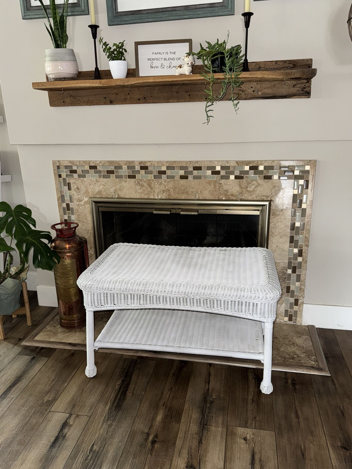 White Wicker Coffee Table with Shelf – Sturdy & Stylish