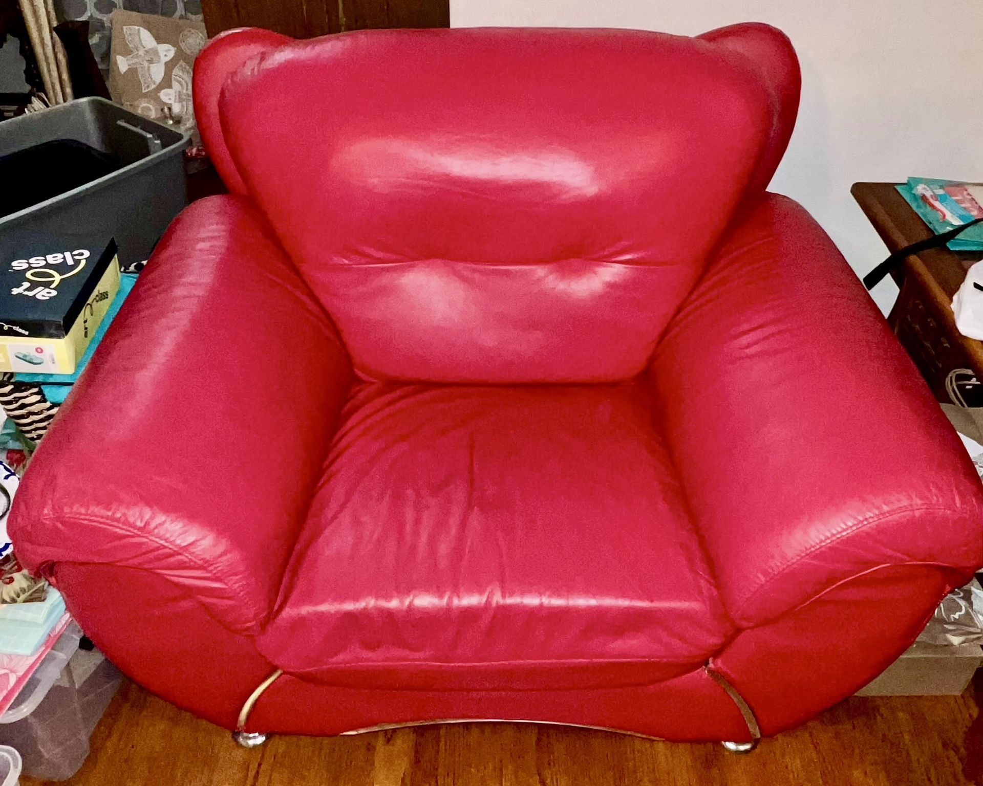 Red Faux Leather Sofa Chair