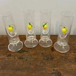 Vintage Hand Made Blown Glass (4) Shot Glasses 3-D Glass Amalfi Lemons