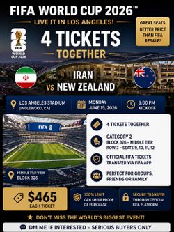 1 Ticket for Iran vs New Zealand FIFA World Cup