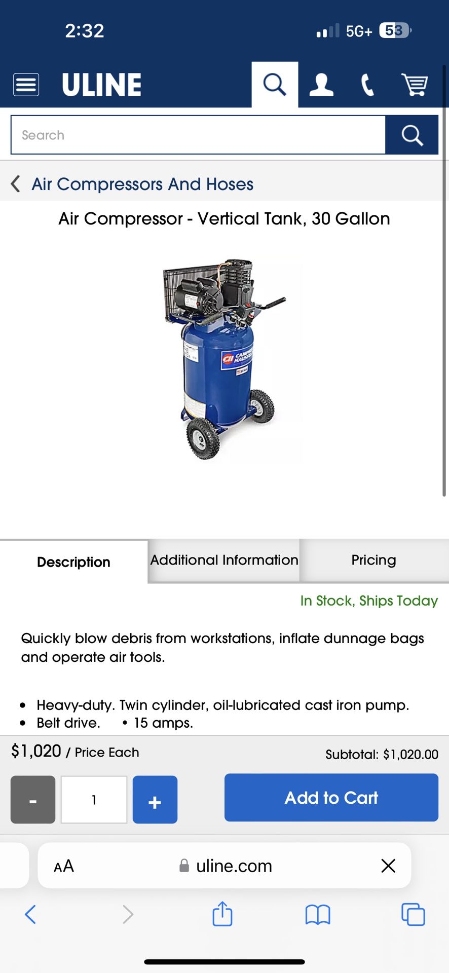 Kobalt 2 Stage 30 Gallon Air Compressor