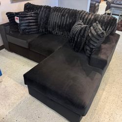 Black Velvet Corduroy Pillows Sectional 