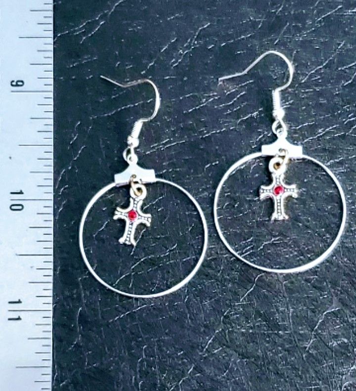 Ruby Earrings Silver Hoops