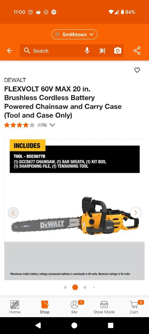 DEWALT 60V Brushless Chainsaw FLEXVOLT with Hard case