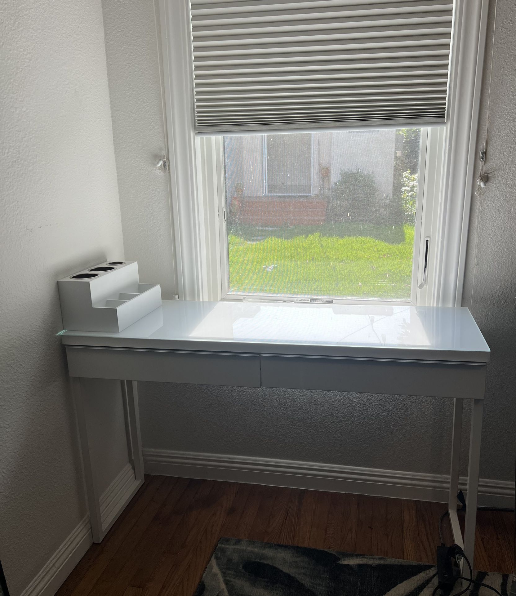 White Vanity Glass Top With Organizers (IKEA)