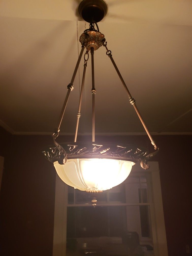 Vintage Brass And Glass Ceiling Light 