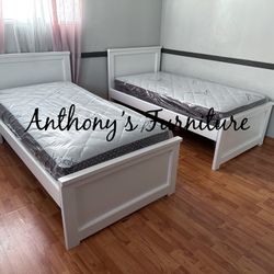 2 White Twin Bed & Bamboo Mattresses 