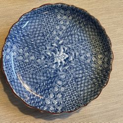 Vintage set of four KOZAN GAMA blue white scalloped salad plate