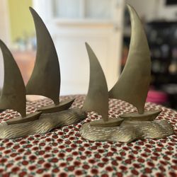 2) Vintage Mid-century brass sailboats 