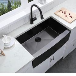 VESLA HOME 33 inch Black Farmhouse Sink, Modern Single Bowl Stainless Steel 05B