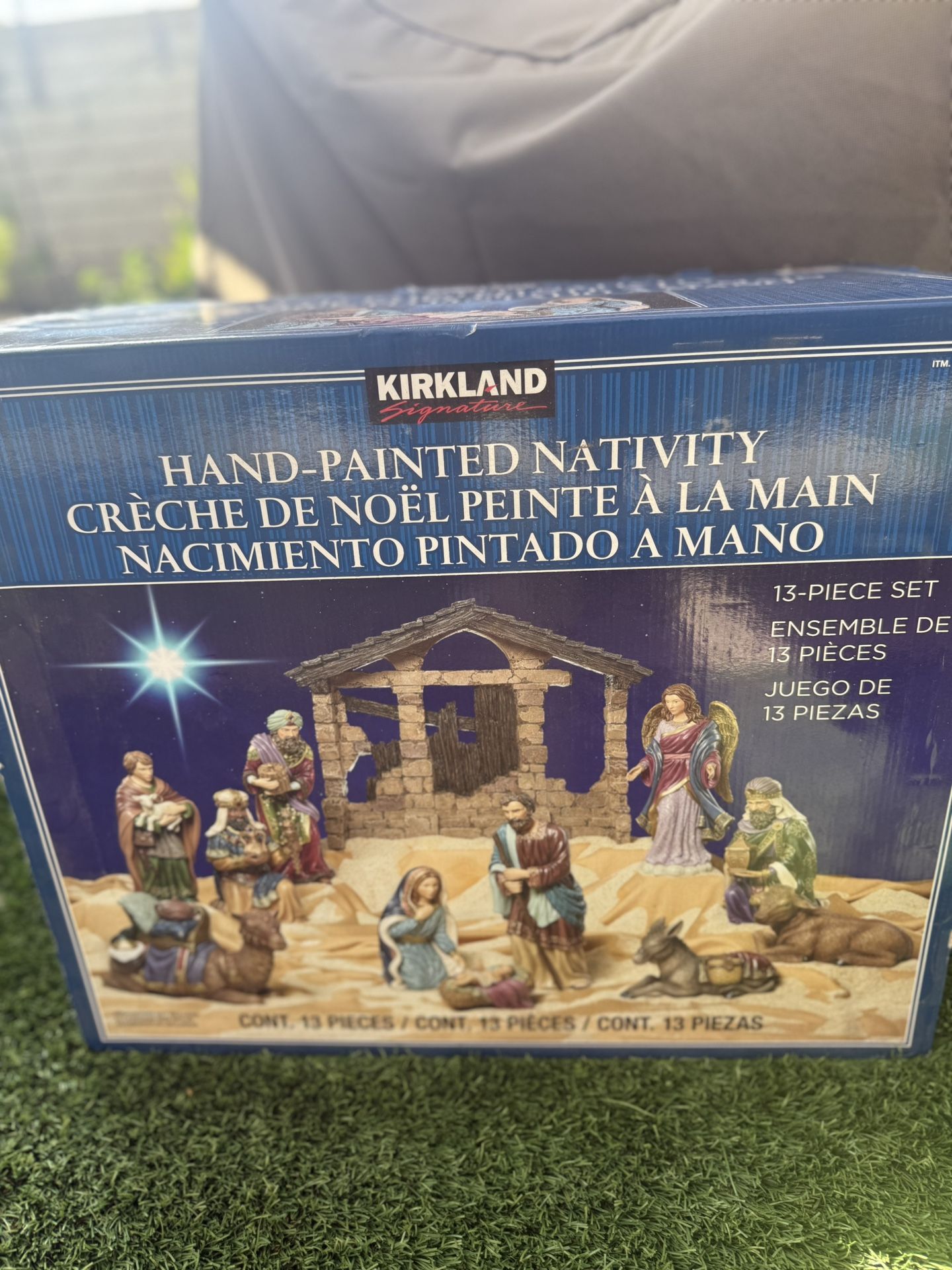 New Unopened Box 13 Piece Hand Painted Nativity Scene Set