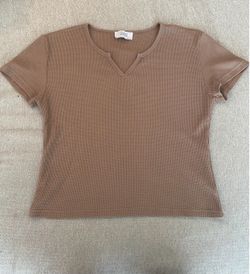 Waffle Knit V-Neck Short Sleeve Top