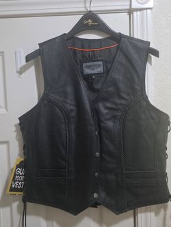 Womans Dream Apparel Black Leather Biker Vest Size L