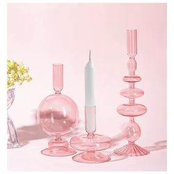 Pink Glass Candlesticks. 3 peices. Brand New!