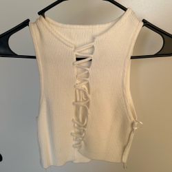 White lace up tank top