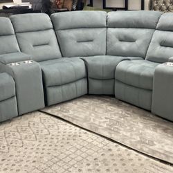 New 116x116 Fabric Recliner Sectional Couch With Ottoman / Free Delivery 