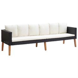 3-Seater Patio Sofa with Cushions Poly Rattan