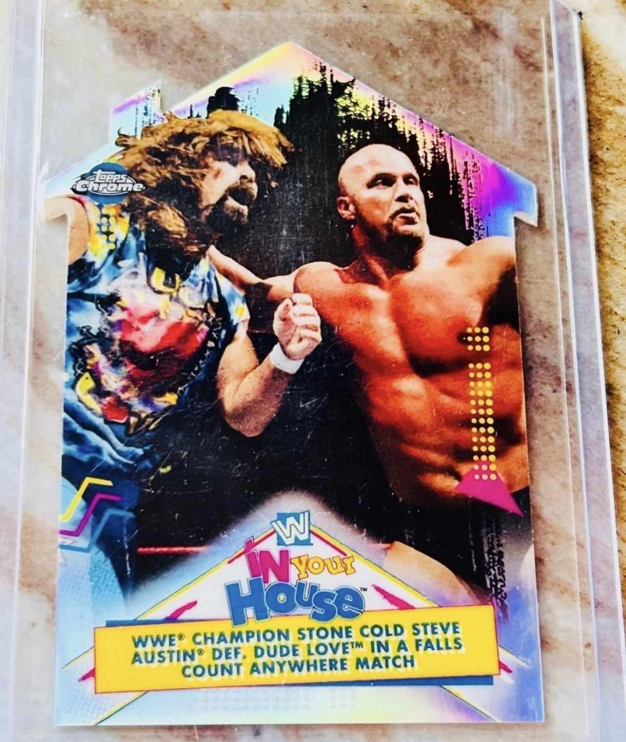 2021 Topps Chrome WWE Stone Cold Steve Austin In Your House Die Cut Insert Card