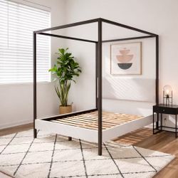 Full Size Canopy Bed Frame With Four -post Metal Frame 