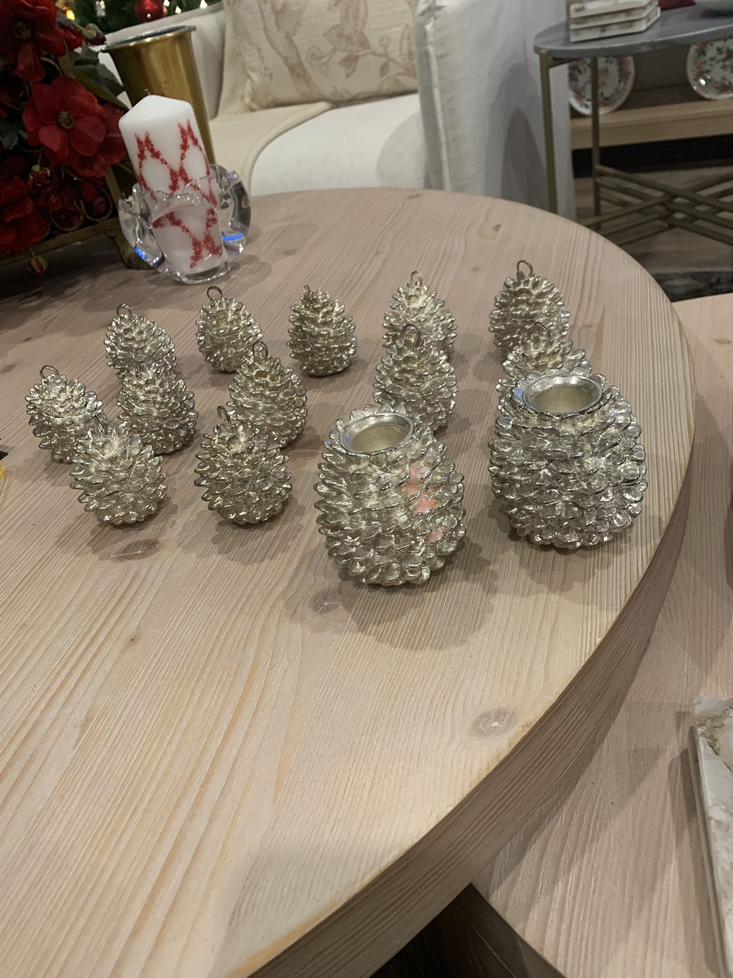 12 Department 56 Silver Plate  Acorn Place Holders And 2 Candle Holders