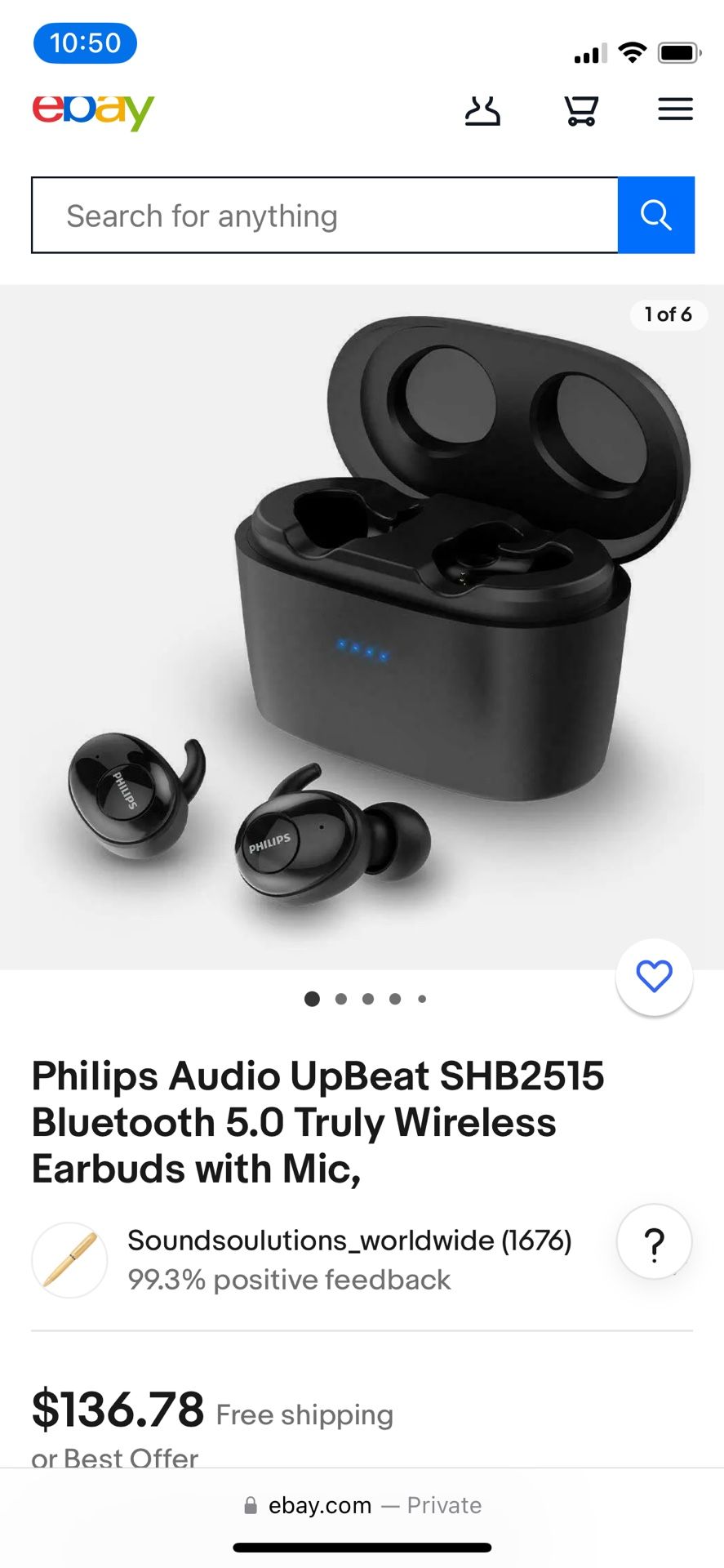 Philips Audio UpBeat SHB2515 Bluetooth 5.0 Truly Wireless Earbuds With Mic