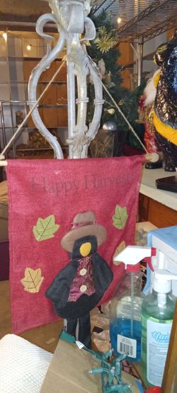 Happy Harvest Burlap Garden Flag