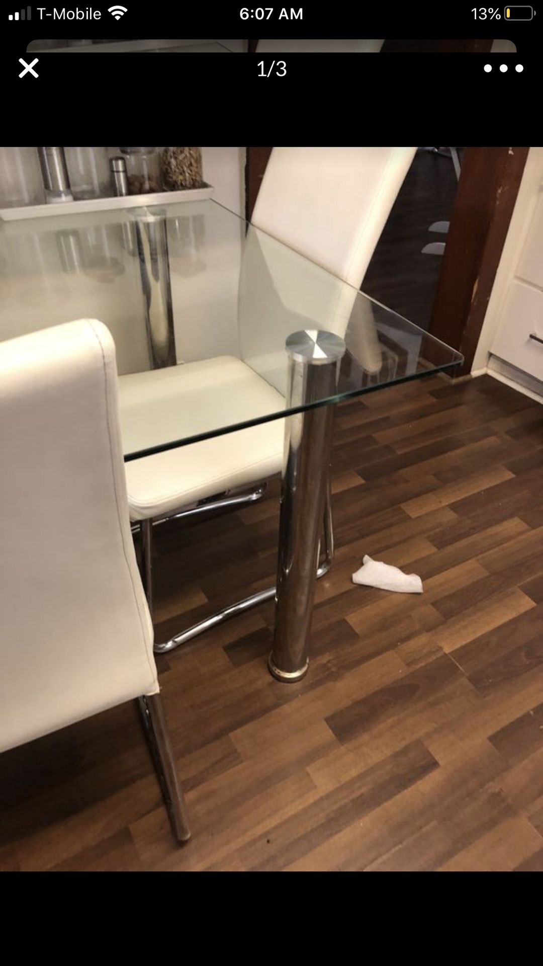 Glass table chrome legs. Modern design 60”x36”