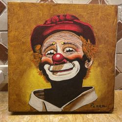 Original John Peers - Smiling Clown - canvas oil painting (12”x12”)