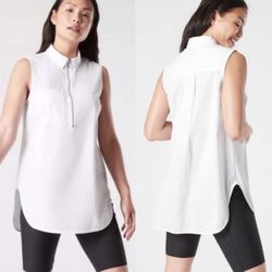 Athleta XS Uptown Shell Sleeveless Shirt Tunic Top White Collared