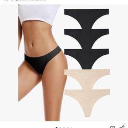 Voenxe Women's Seamless Thongs, Invisible, No Line, Breathable, Comfortable, Women's Underwear, 5 Pack