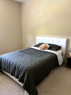 Full Size Bed Faux Leather Upholstered Platform