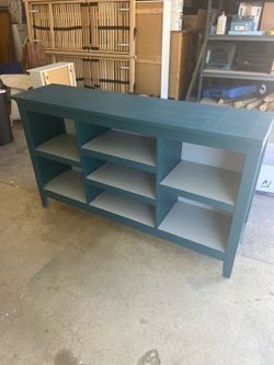 Dark Blue-Green Credenza / Console Table with Open Shelving