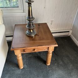 Oak Wood Finish Sturdy Side Tables With Opening Drawer. 