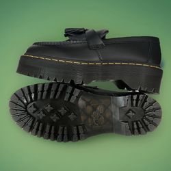 Dr. Martens Adrian Quad Tassel Platform Loafer Women Black Polished Smooth SZ 9