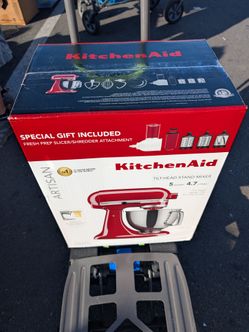KitchenAid Artisan 5-Quart Tilt-Head Stand Mixer with Slicer/Shredder, Red