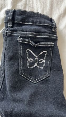 Butterfly Embroidered Black Flare Jeans 