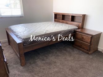 Full Solid Wood Bed With Mattress + Nightstand $600
