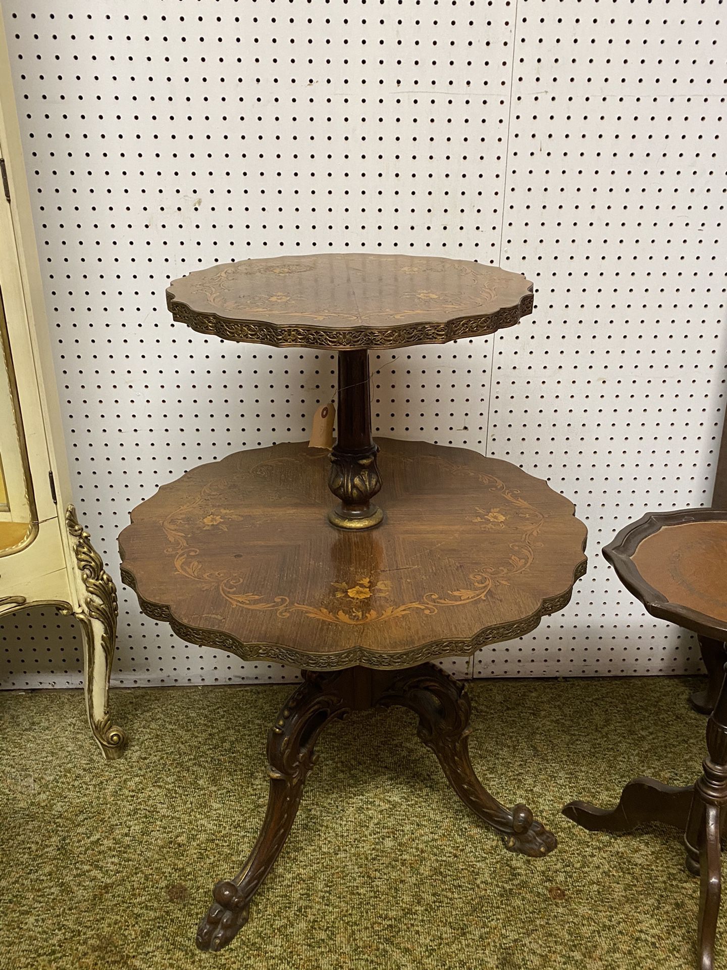Antique Tiered claw foot Table with inlays