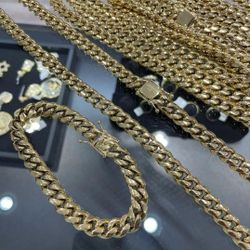 14MM Cuban Link Set 14k Gold Plated Doesn't Loses Color 