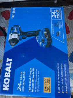 KOBALT (contact info removed) 24V Brushless 1/2" Mid Torque Impact WRENCH KIT Battery & Charger