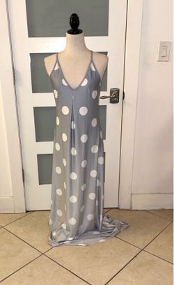 MISSLOOK WOMEN TANK MAXI DRESS GRAY WHITE POLKA DOTS SLEEVELESS SIZE M