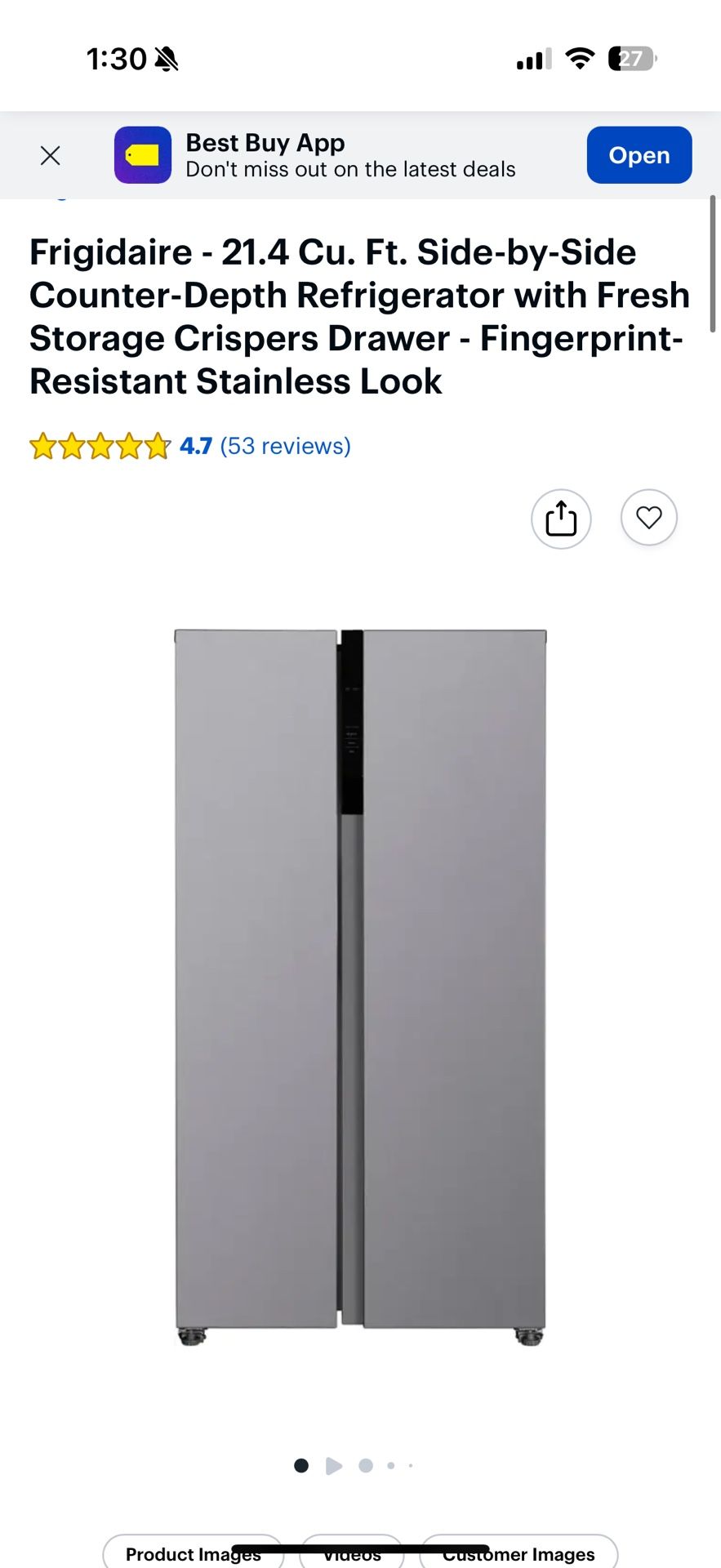 Frigidaire- Open Box , Never Used Side By Side