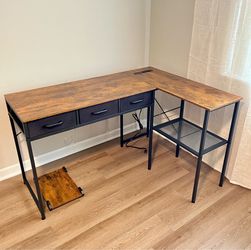 L-Shaped Computer Desk with Drawers