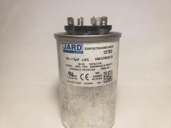 30 + 7.5 MFD x 370 / 440 VAC Round Motor Dual Run Capacitor JARD 12782