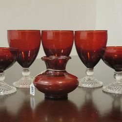 VINTAGE ANCHOR HOCKING RUBY RED GLASS SET (6 piece)